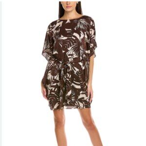 Trina Turk Paradise Mini Dress Women's Size Small Brown Palm Print Vacation